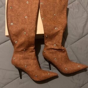 ARQ Brown Heeled Boots with Studded Detailing